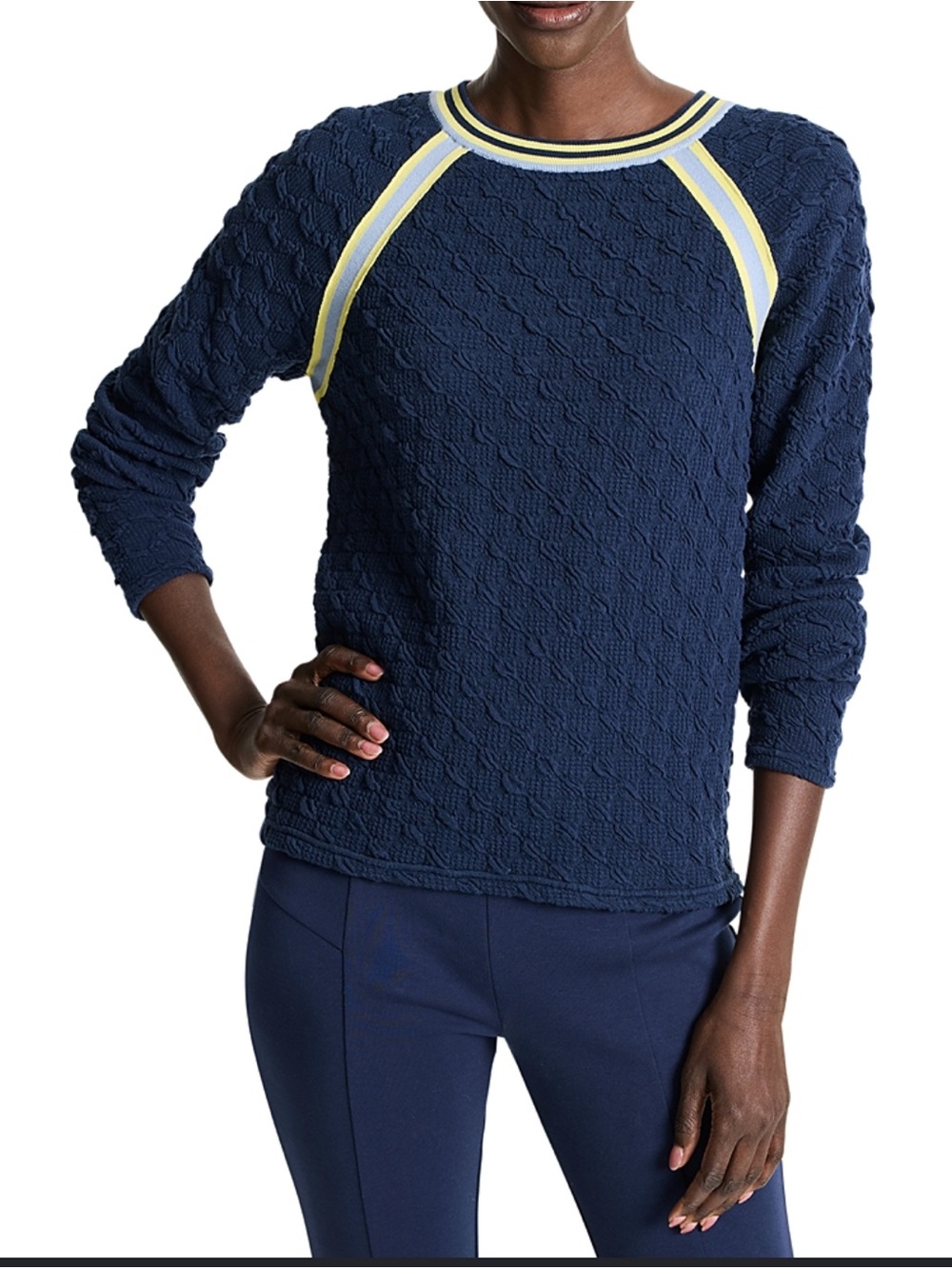 Nic and Zoe Navy Knit Sweater with Trim